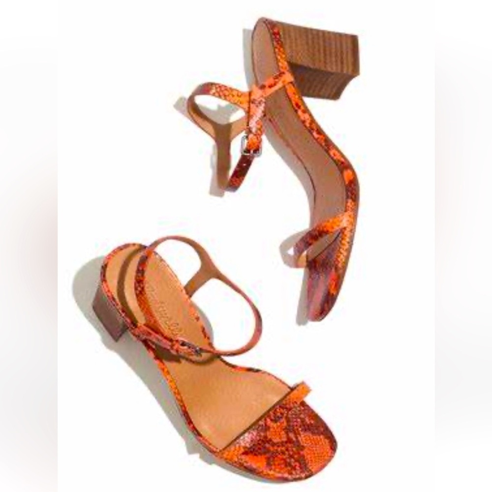 Madewell HollyANKLE STRAP SNAKE EMBOSSED LEATHER SWEET TULIP SANDALS SIZE 8 NWT